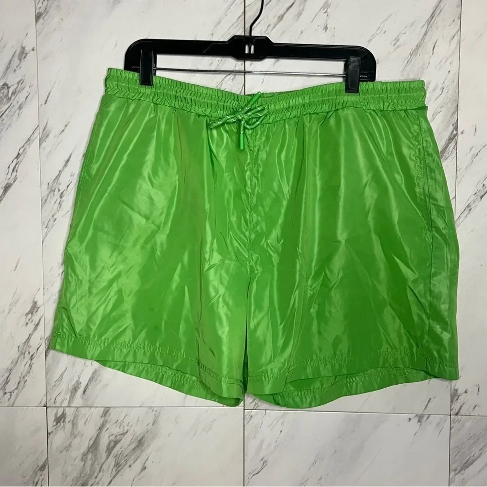 Bundle (2) Fashion Nova Men's Swim Trunks Checkered Past and Solid Green Size XL